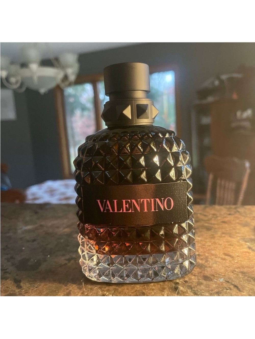 Valentino Black Studded Glass Fragrance Bottle with Pink Logo